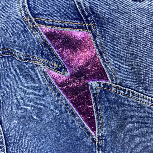 NEW Free People Thunderbird pink lightning bolt flare jeans, 33 - Picture 10 of 12